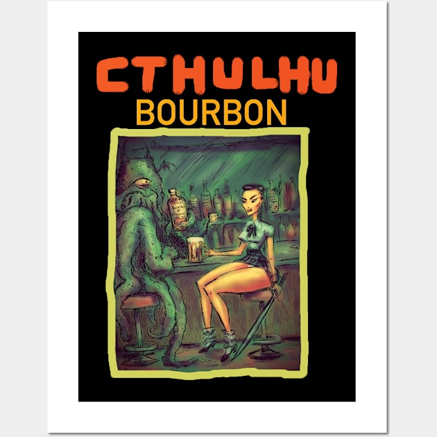 Cthulhu Bourbon Wall Art by Groovy Ghoul